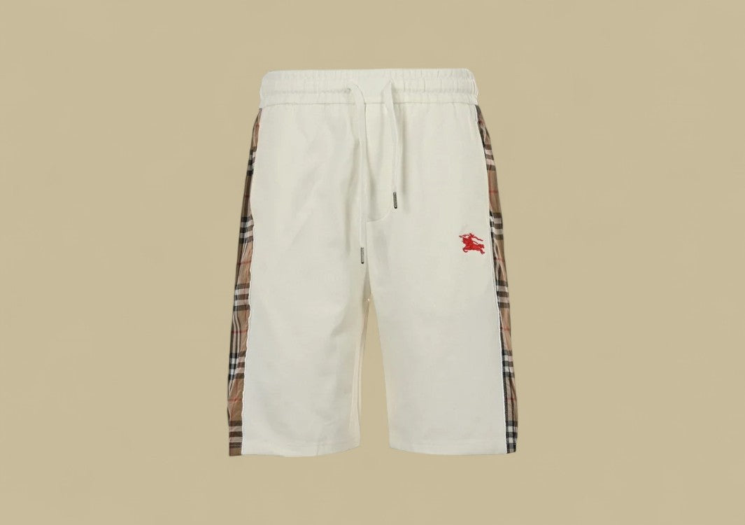 Burberry Embroidered Warhorse Logo Side Joint Plaid Shorts – Off-White with Archive Check Trim