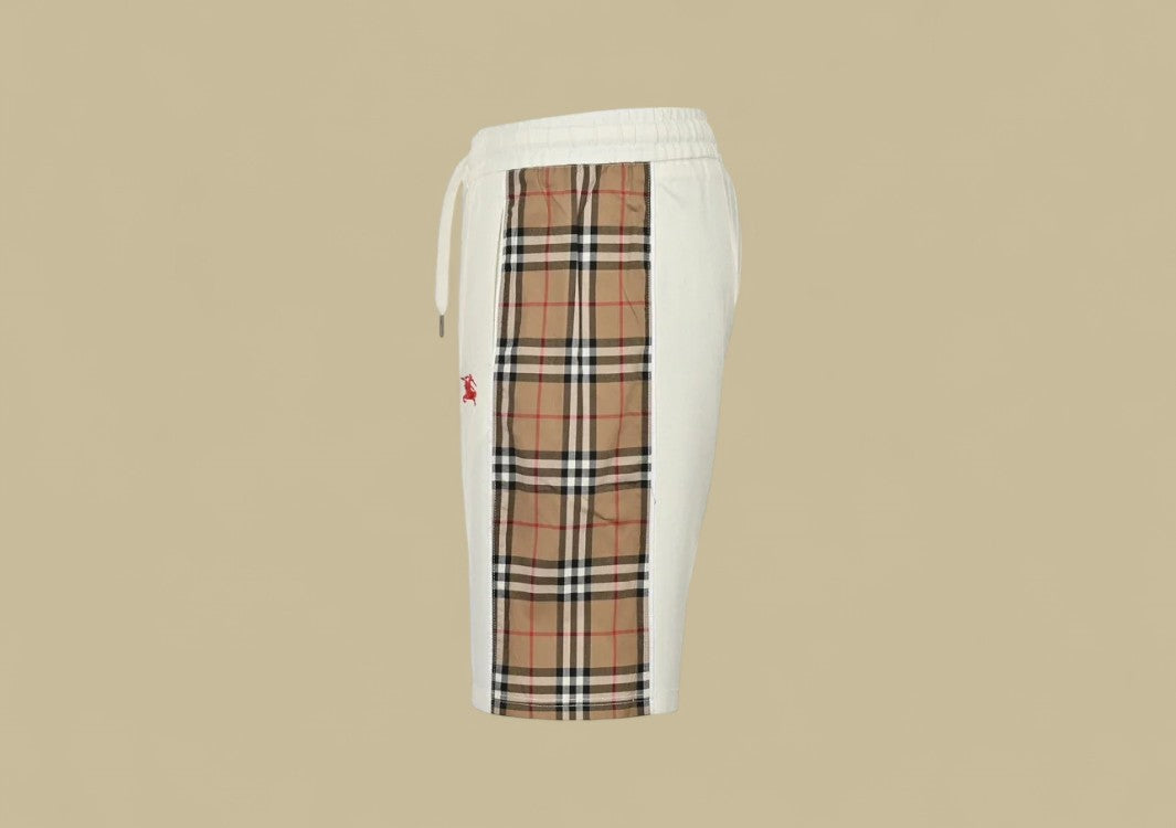 Burberry Embroidered Warhorse Logo Side Joint Plaid Shorts – Off-White with Archive Check Trim