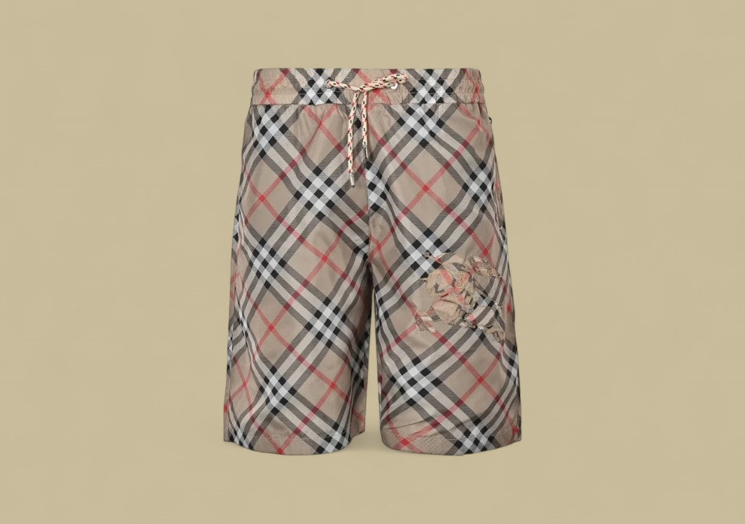 Burberry Embroidered Warhorse Logo Vintage Check Beach Shorts – Beige