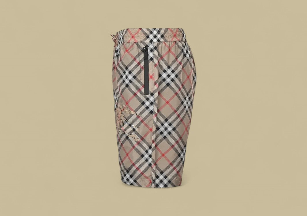 Burberry Embroidered Warhorse Logo Vintage Check Beach Shorts – Beige