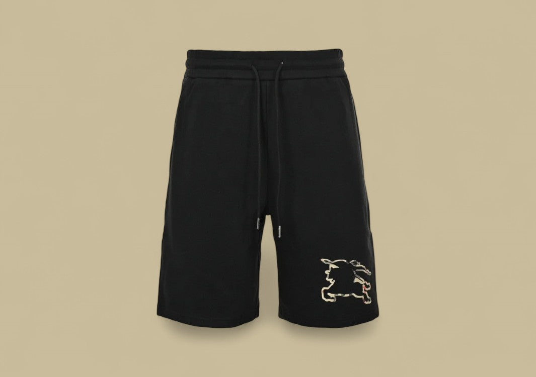 Burberry Knight Warhorse Logo Hollow-Out Plaid Patch Shorts – Black