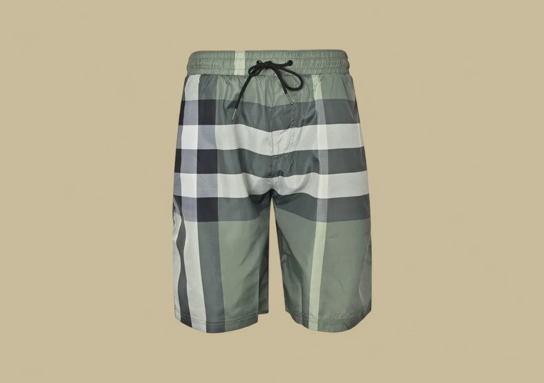 Burberry Stripe Plaid Beach Shorts – Green Check Pattern