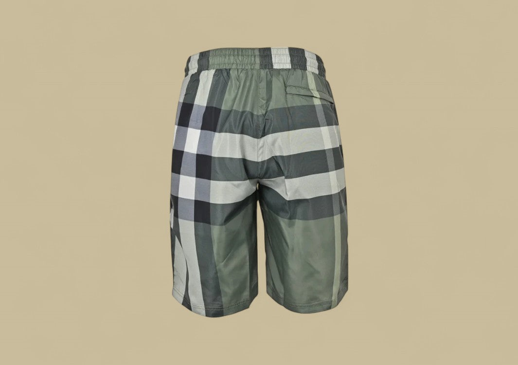 Burberry Stripe Plaid Beach Shorts – Green Check Pattern