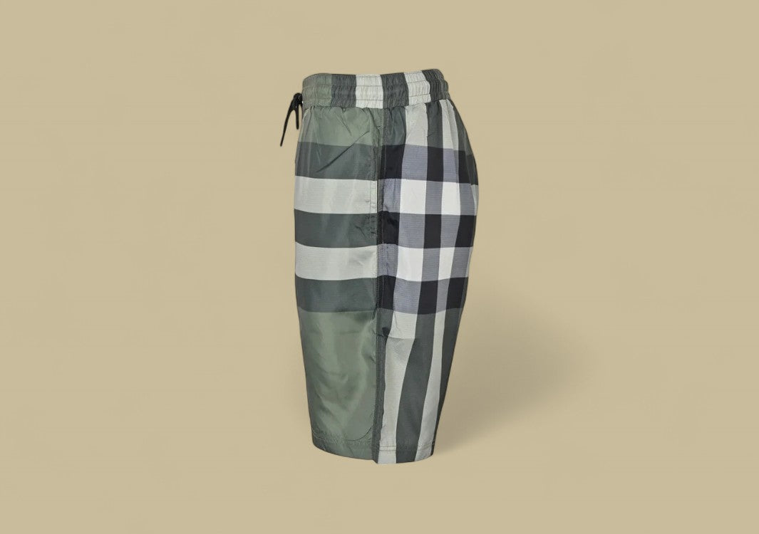 Burberry Stripe Plaid Beach Shorts – Green Check Pattern