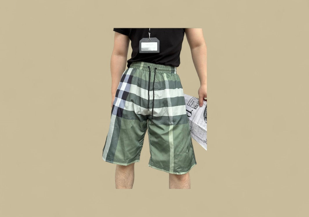 Burberry Stripe Plaid Beach Shorts – Green Check Pattern