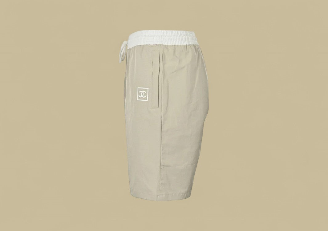 Chanel Double C Silicone Logo Shorts – Beige/White Waistband