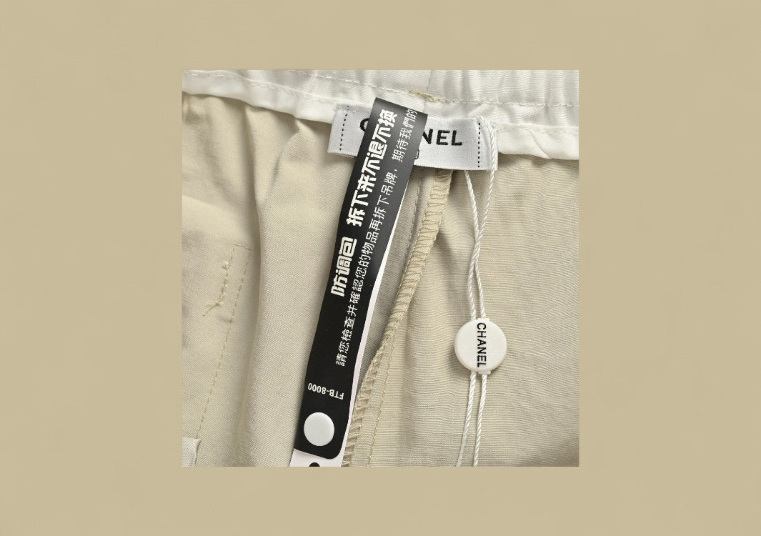 Chanel Double C Silicone Logo Shorts – Beige/White Waistband