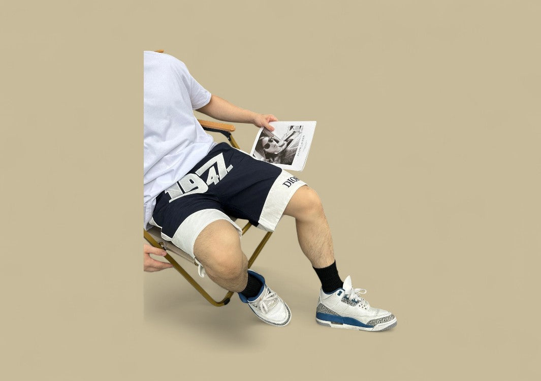 Dior 1947 Embroidery Logo Tatting Shorts – Navy & White