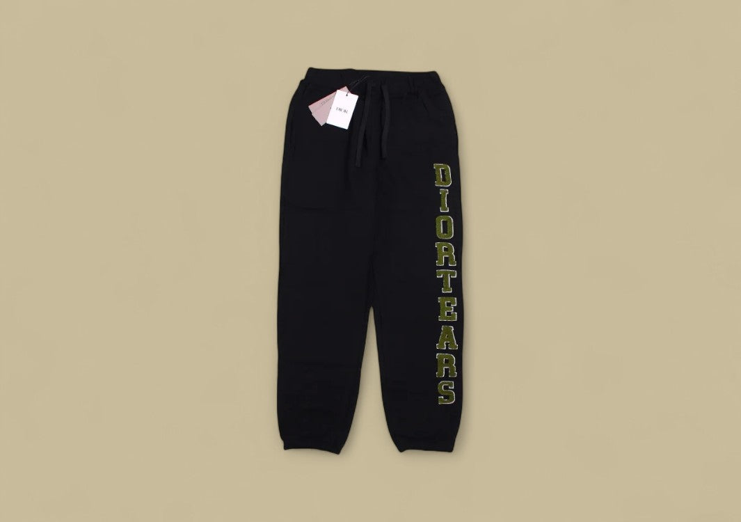 Dior 23SS Vertical Towel Embroidery Logo Sweatpants – Black