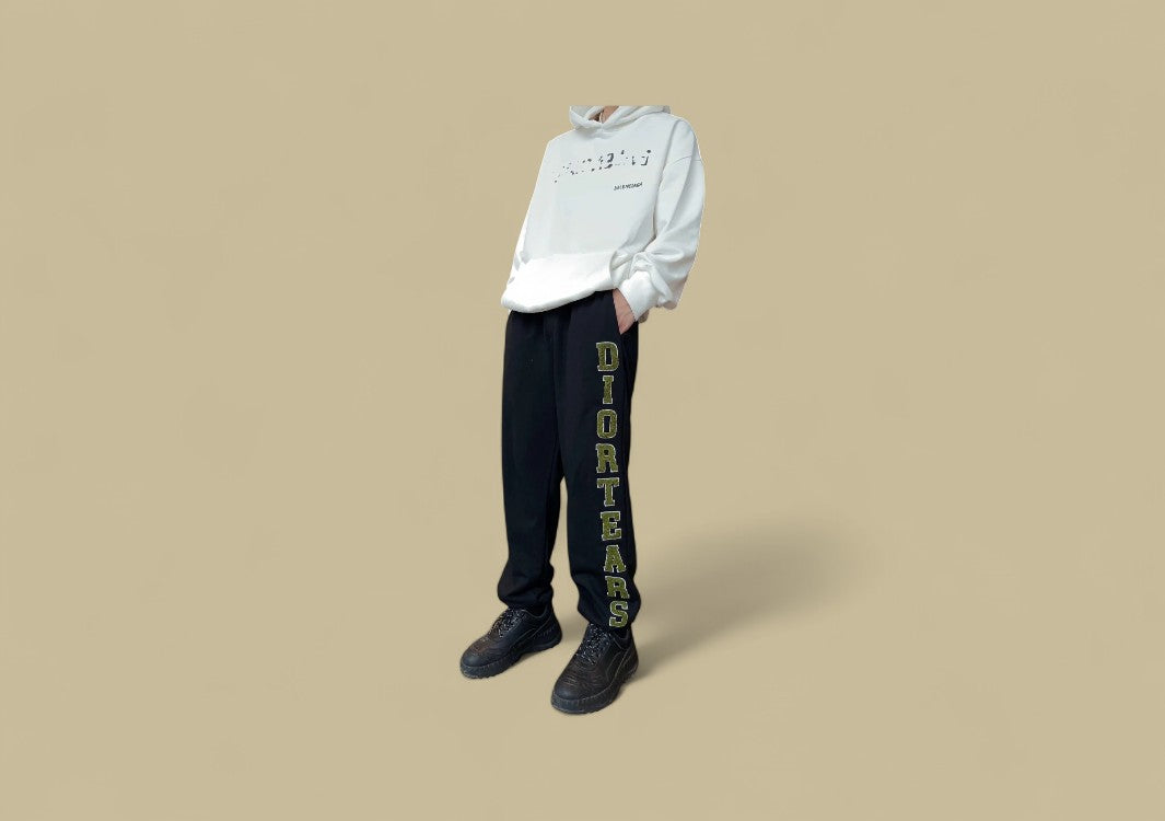 Dior 23SS Vertical Towel Embroidery Logo Sweatpants – Black