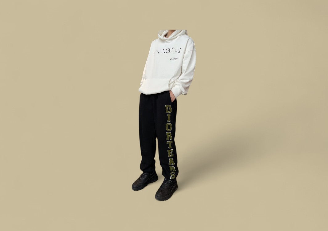 Dior 23SS Vertical Towel Embroidery Logo Sweatpants – Black