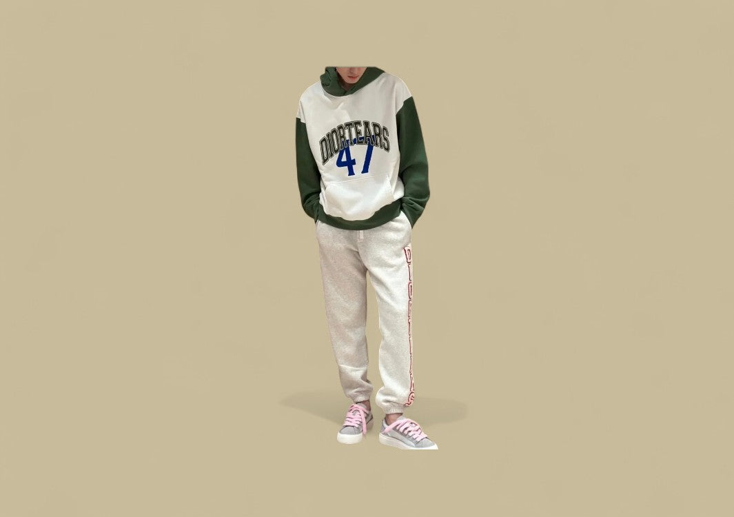 Dior 23SS Vertical Towel Embroidery Logo Sweatpants – Grey/Pink