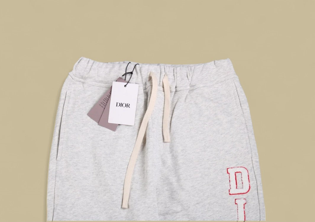 Dior 23SS Vertical Towel Embroidery Logo Sweatpants – Grey/Pink