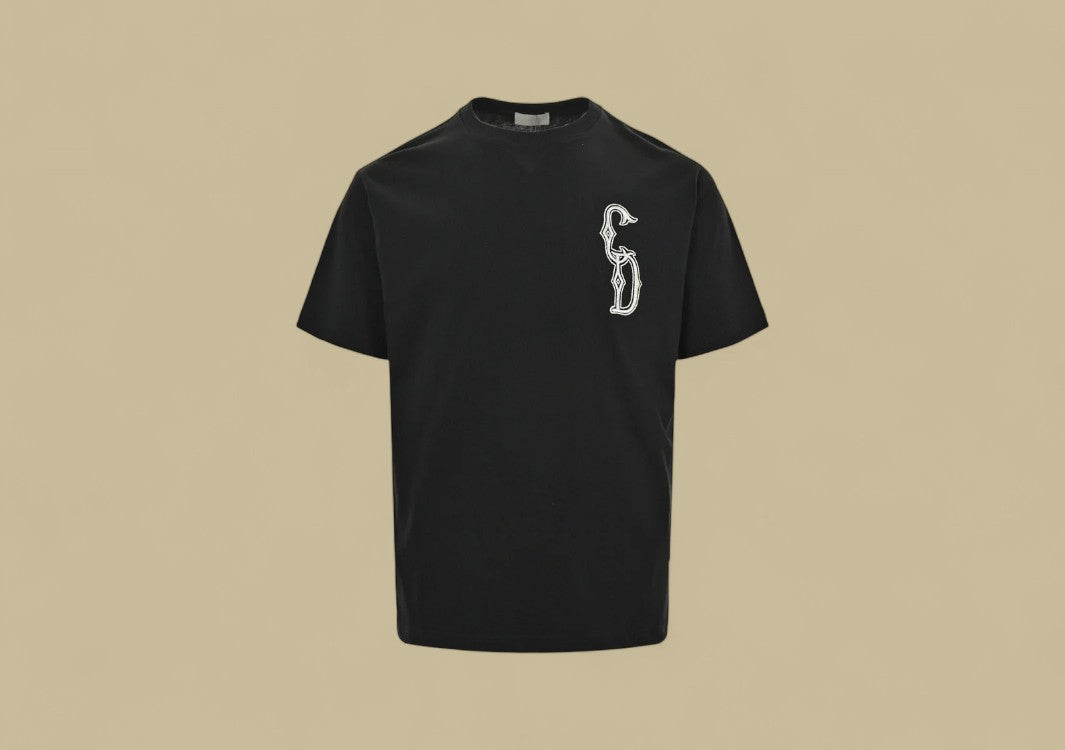 Dior 24SS Gold Thread Embroidery CD Logo T-Shirt - Black