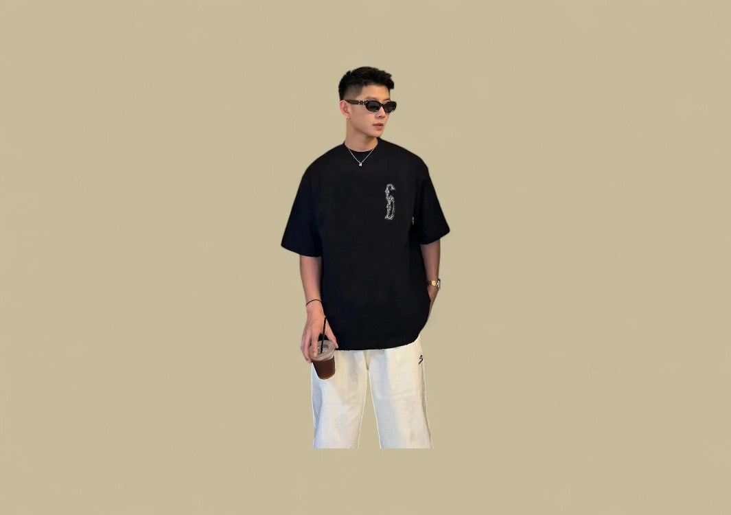 Dior 24SS Gold Thread Embroidery CD Logo T-Shirt - Black