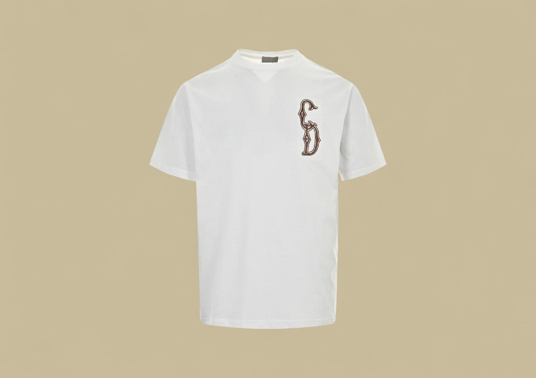 Dior 24SS Gold Thread Embroidery CD Logo T-Shirt – White