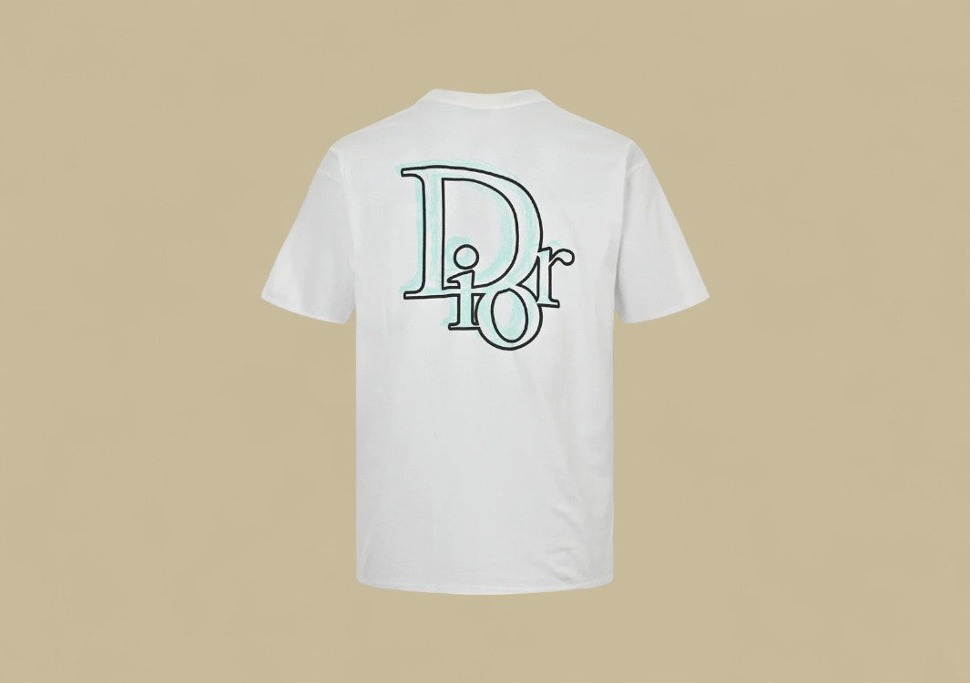 Dior 24SS Light Green Graffiti Logo T-Shirt – White