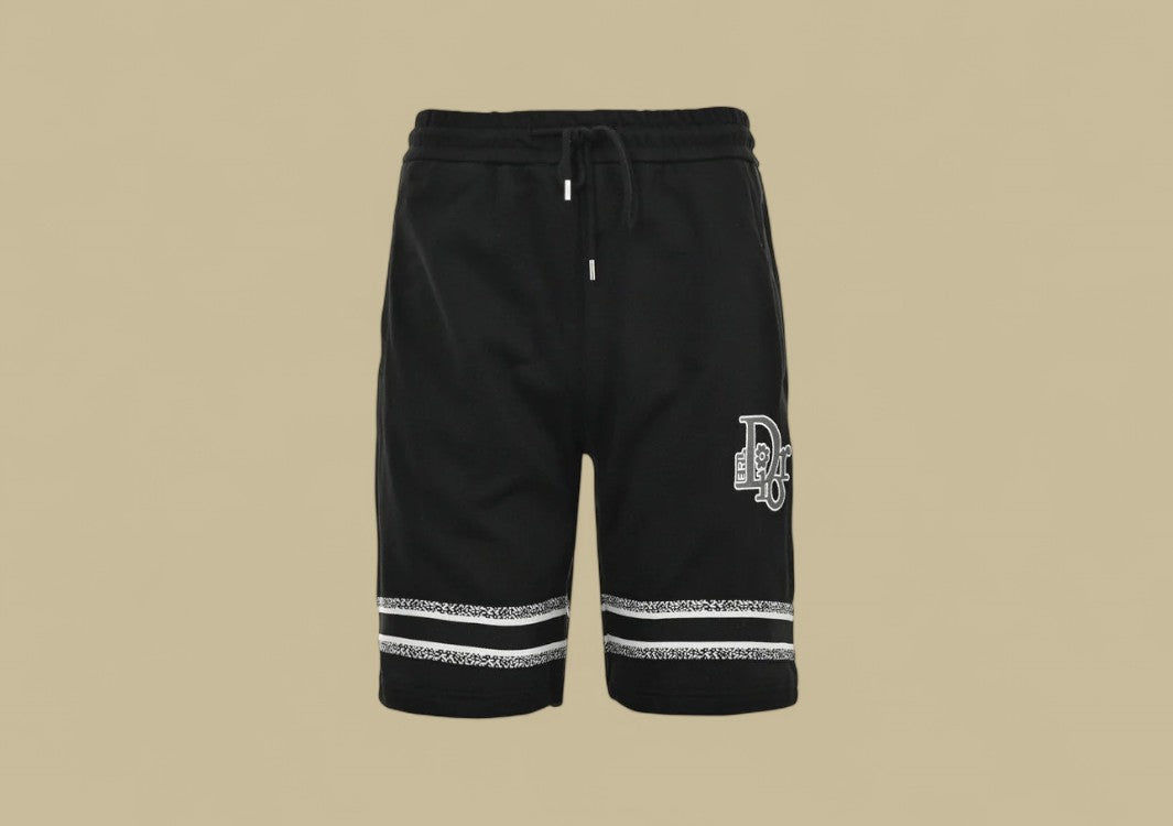 Dior Bottom Contrast Embroidery Logo Shorts – Black White/Trim