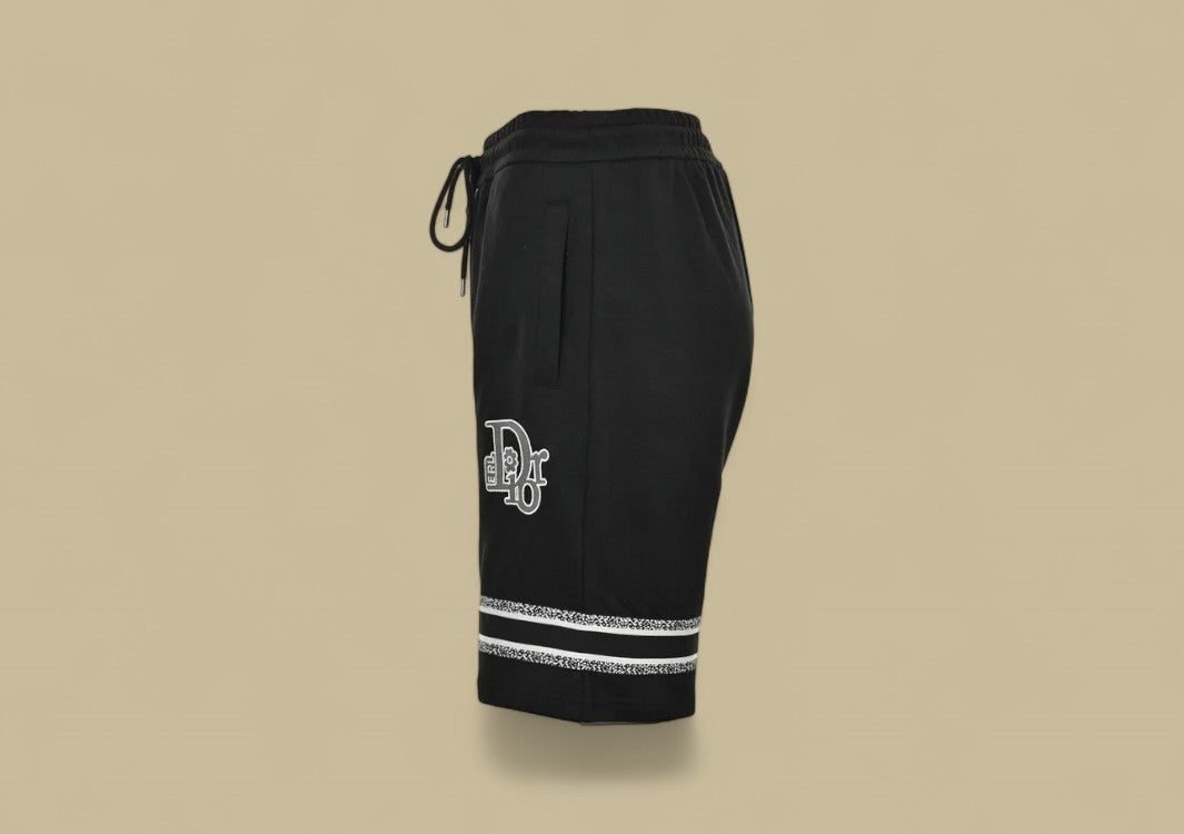 Dior Bottom Contrast Embroidery Logo Shorts – Black White/Trim