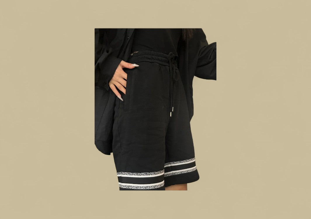 Dior Bottom Contrast Embroidery Logo Shorts – Black White/Trim