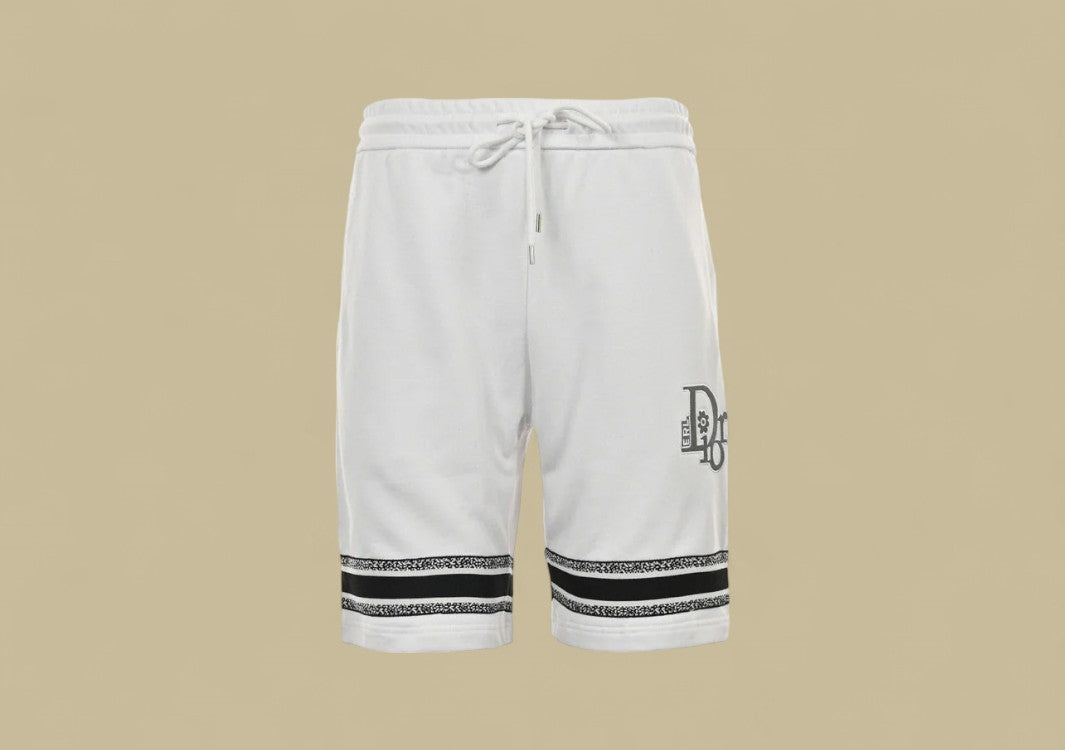 Dior Bottom Contrast Embroidery Logo Shorts – White/Black Trim