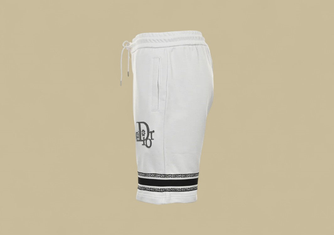 Dior Bottom Contrast Embroidery Logo Shorts – White/Black Trim