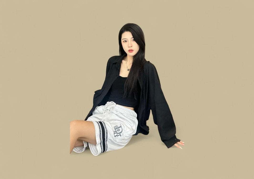 Dior Bottom Contrast Embroidery Logo Shorts – White/Black Trim