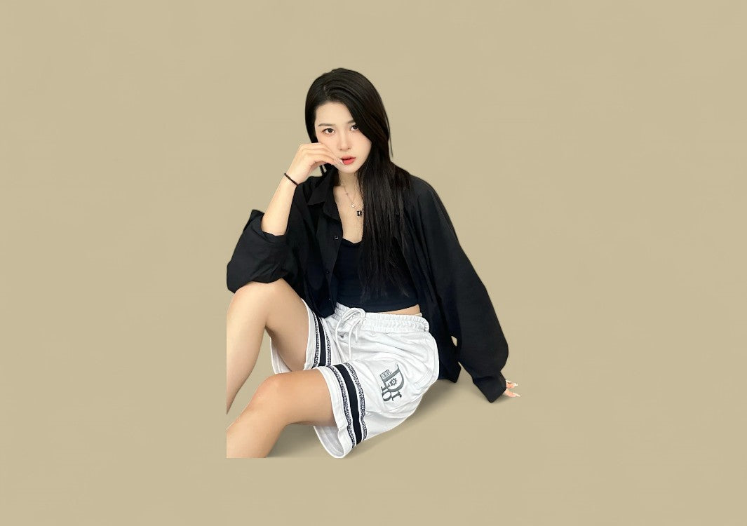 Dior Bottom Contrast Embroidery Logo Shorts – White/Black Trim