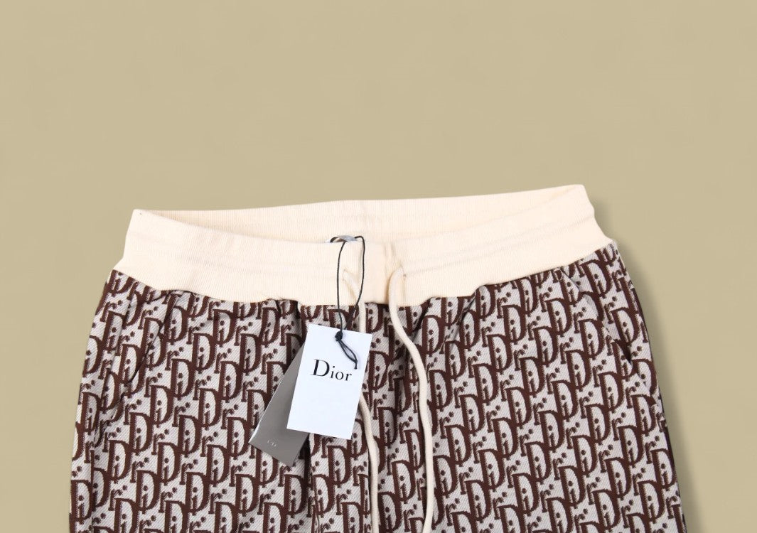 Dior Full Monogram Logo Knit Shorts – Beige & Brown