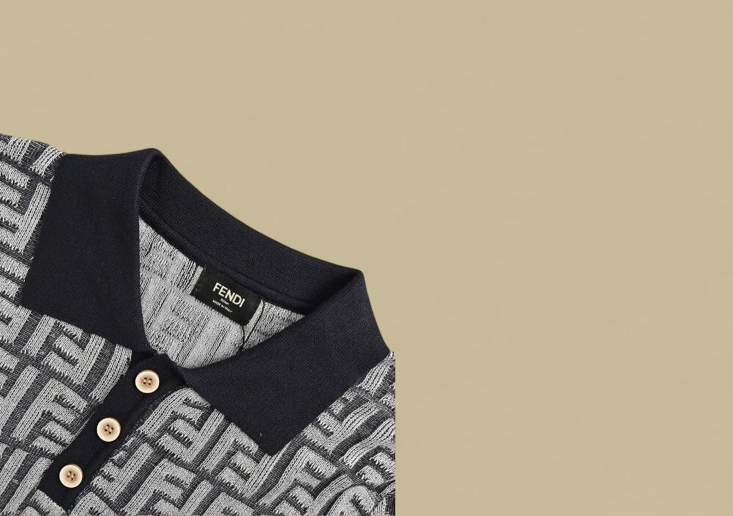 Fendi 24SS Full FF Logo Jacquard Knit Polo Premium Texture with Iconic Monogram Elegance