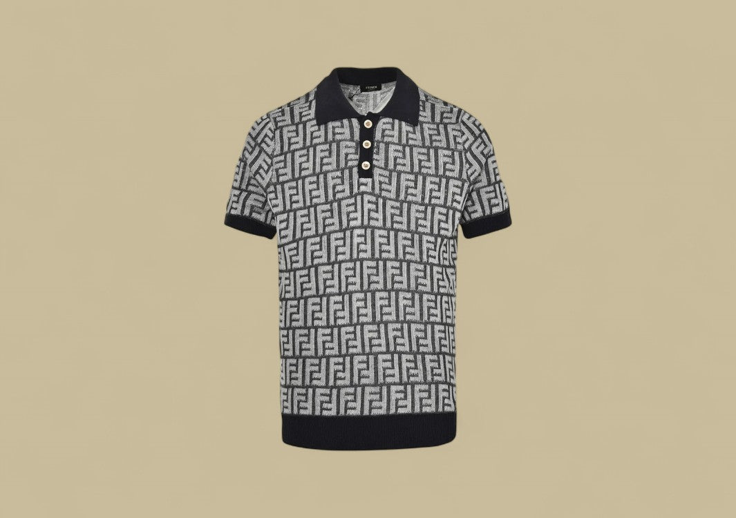 Fendi 24SS Full FF Logo Jacquard Knit Polo Premium Texture with Iconic Monogram Elegance