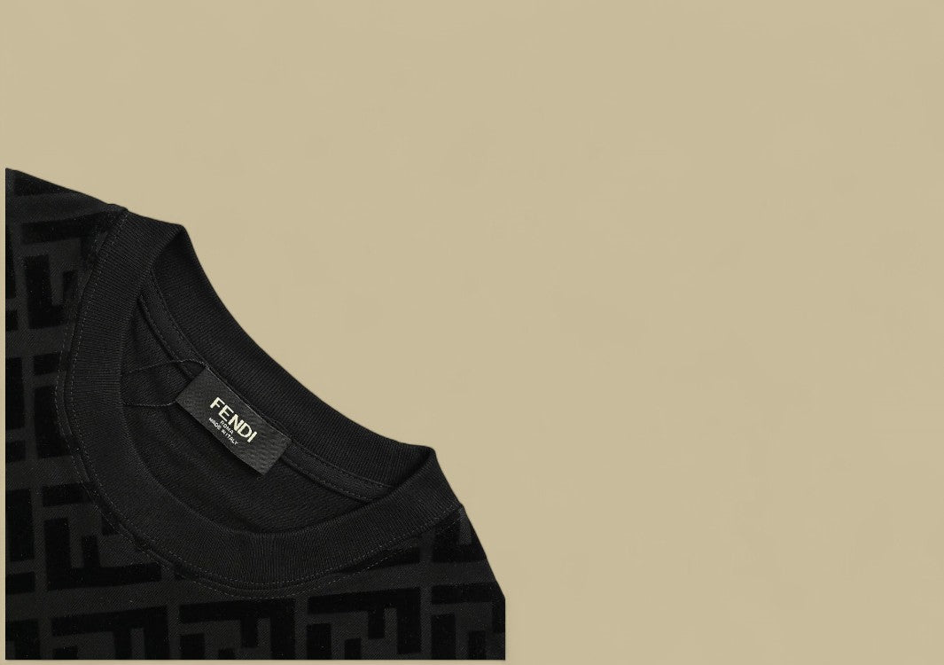 Fendi 24SS Full Flocking Logo T-Shirt All-Over Velvet Texture with Iconic Branding