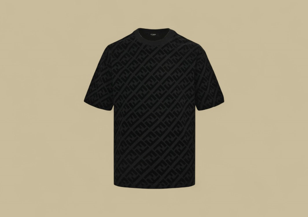 Fendi 24SS Full Flocking Logo T-Shirt All-Over Velvet Texture with Iconic Branding