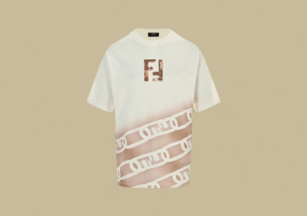 Fendi 24SS Hand-Drawn Gradient Double F Logo T-Shirt Artistic Flair Meets Iconic Design