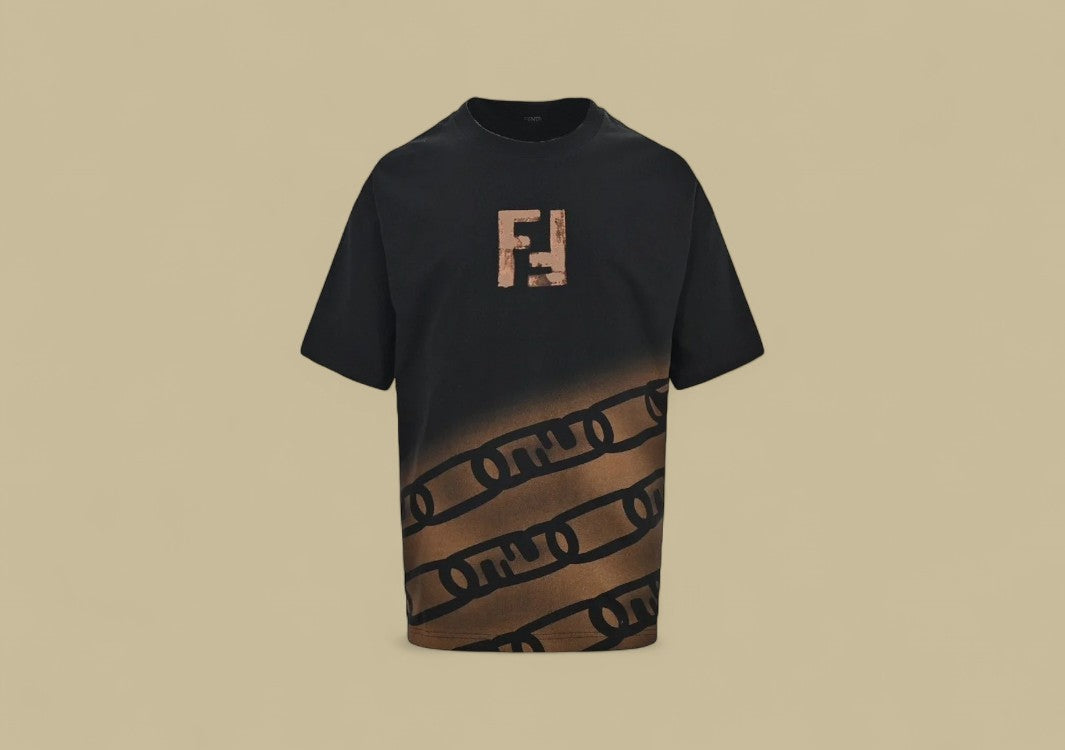 Fendi 24SS Hand-Drawn Gradient Double F Logo T-Shirt Creative Fade with Signature Style