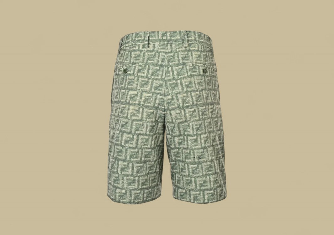 Fendi 24SS Square Grid FF Logo Flax Shorts Textured Design with Luxe Tassel Detailing