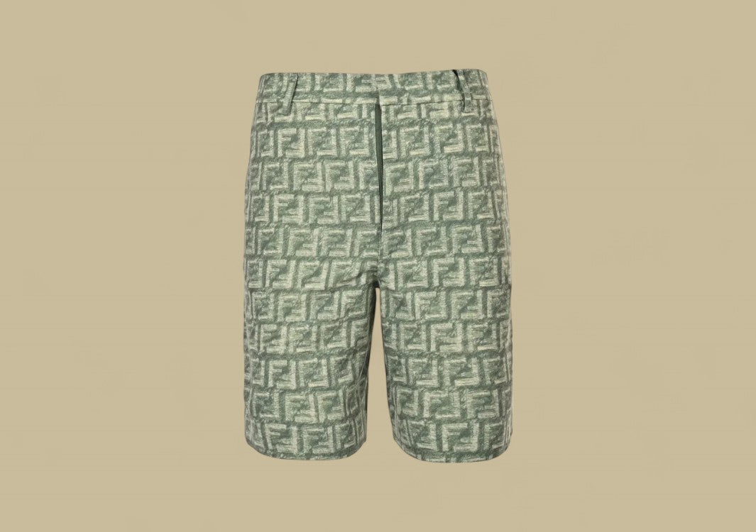 Fendi 24SS Square Grid FF Logo Flax Shorts Textured Design with Luxe Tassel Detailing