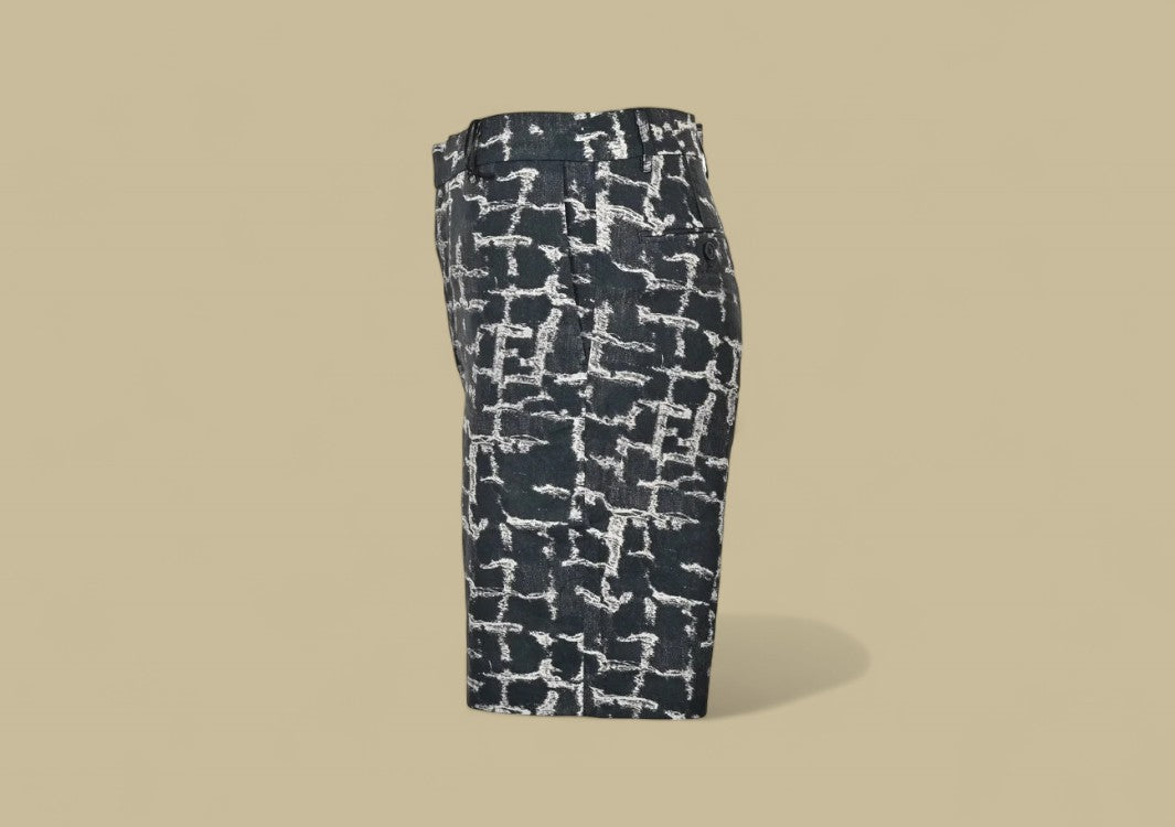 Fendi 24SS Square Grid FF Logo Flax Tassel Shorts Breezy Texture with Signature Detailing