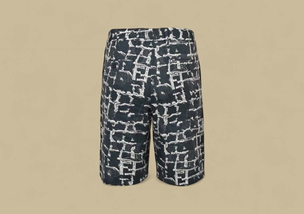 Fendi 24SS Square Grid FF Logo Flax Tassel Shorts Breezy Texture with Signature Detailing