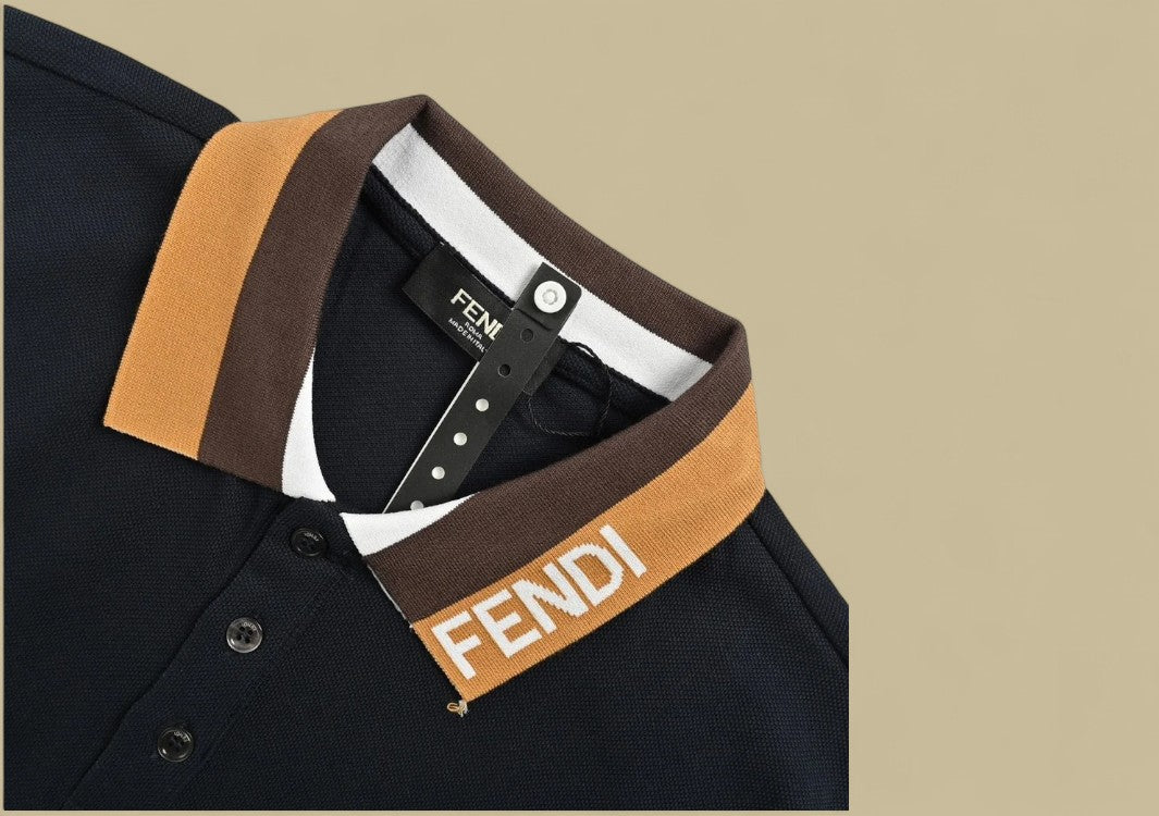 Fendi Neckline Braid Logo Polo T-Shirt Elevated Essentials with Braided Collar Detailing