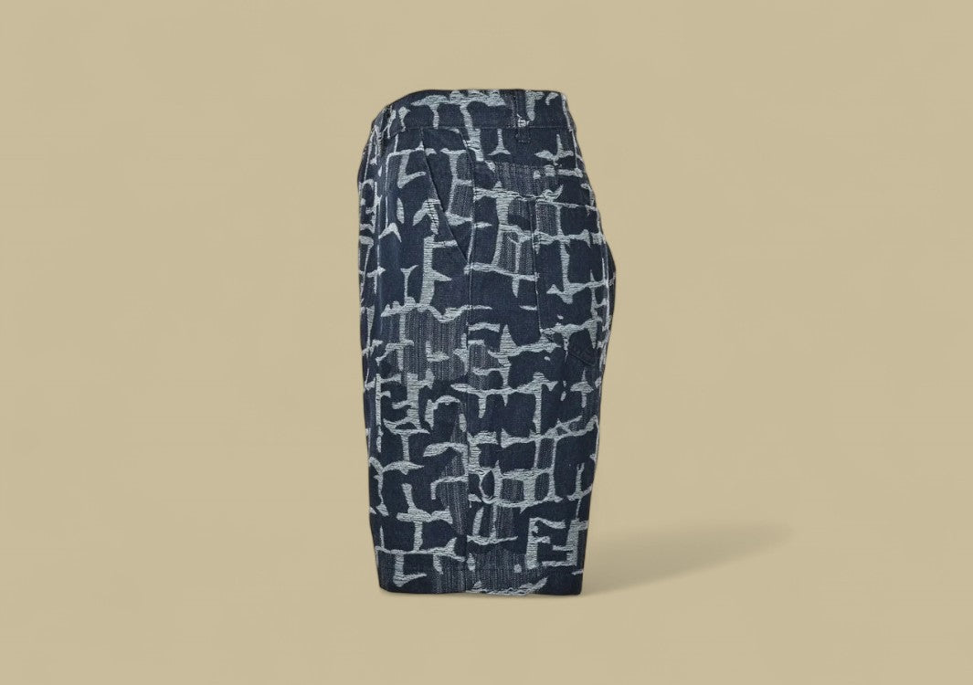 Fendi Tie-Dye Jacquard Logo Denim Shorts Artistic Wash Meets Textured Monogram Style