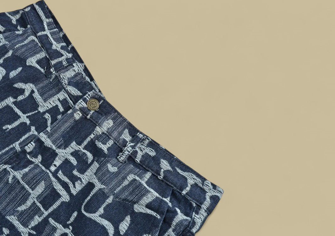 Fendi Tie-Dye Jacquard Logo Denim Shorts Artistic Wash Meets Textured Monogram Style