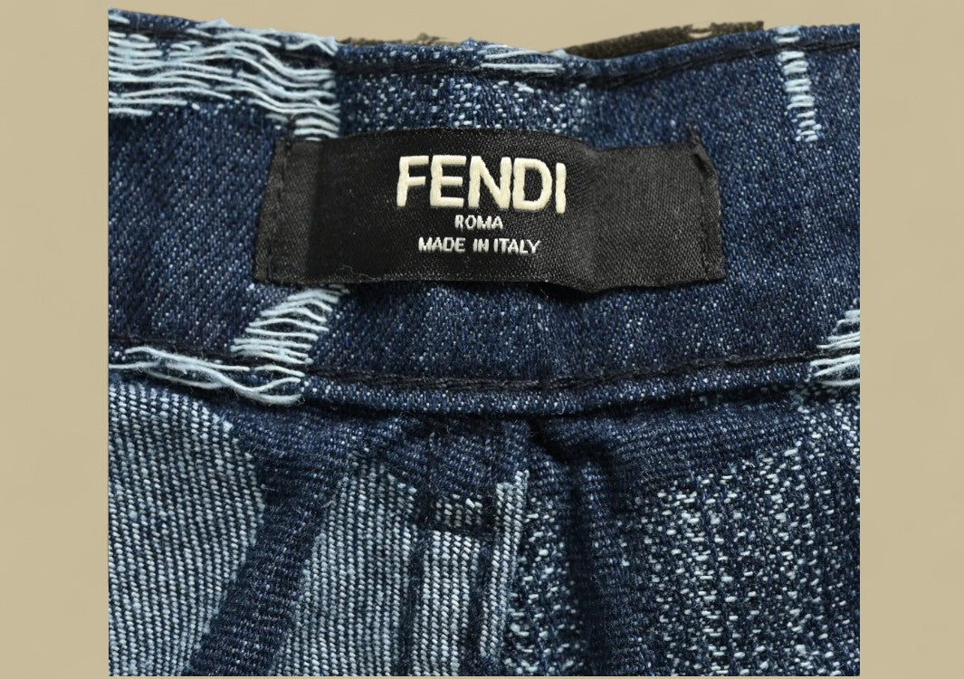 Fendi Tie-Dye Jacquard Logo Denim Shorts Artistic Wash Meets Textured Monogram Style