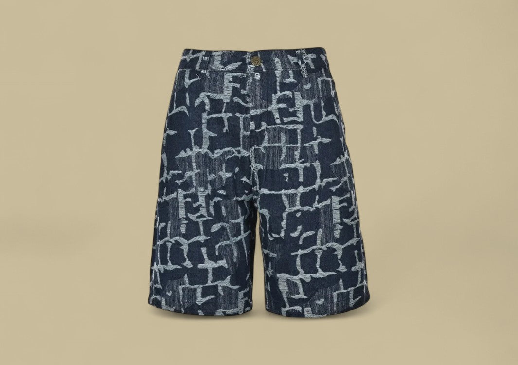 Fendi Tie-Dye Jacquard Logo Denim Shorts Artistic Wash Meets Textured Monogram Style