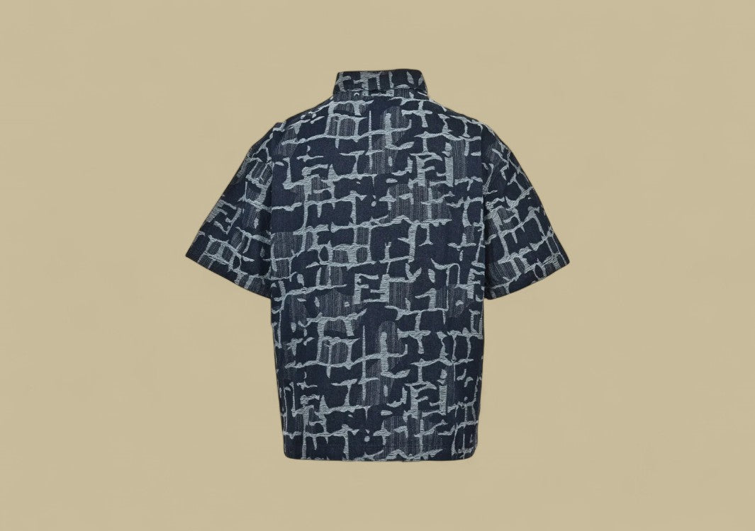 Fendi Tie-Dye Jacquard Logo Denim T-Shirt Textured Monogram Meets Washed-In Style