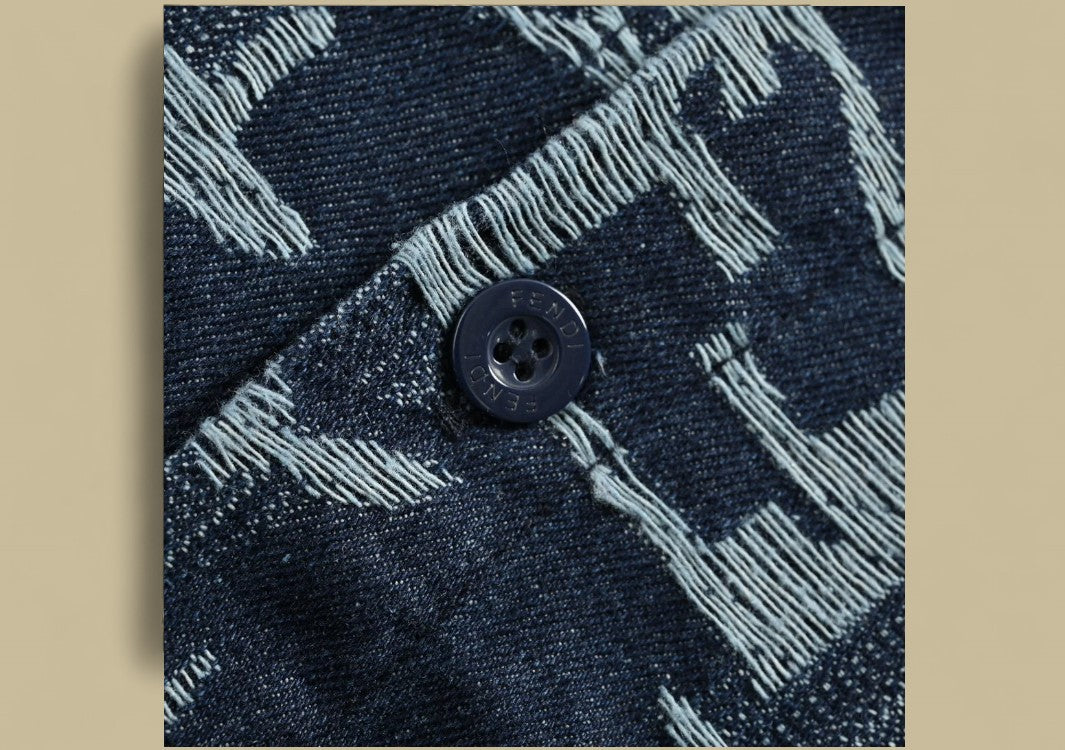 Fendi Tie-Dye Jacquard Logo Denim T-Shirt Textured Monogram Meets Washed-In Style