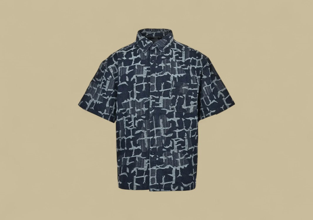 Fendi Tie-Dye Jacquard Logo Denim T-Shirt Textured Monogram Meets Washed-In Style
