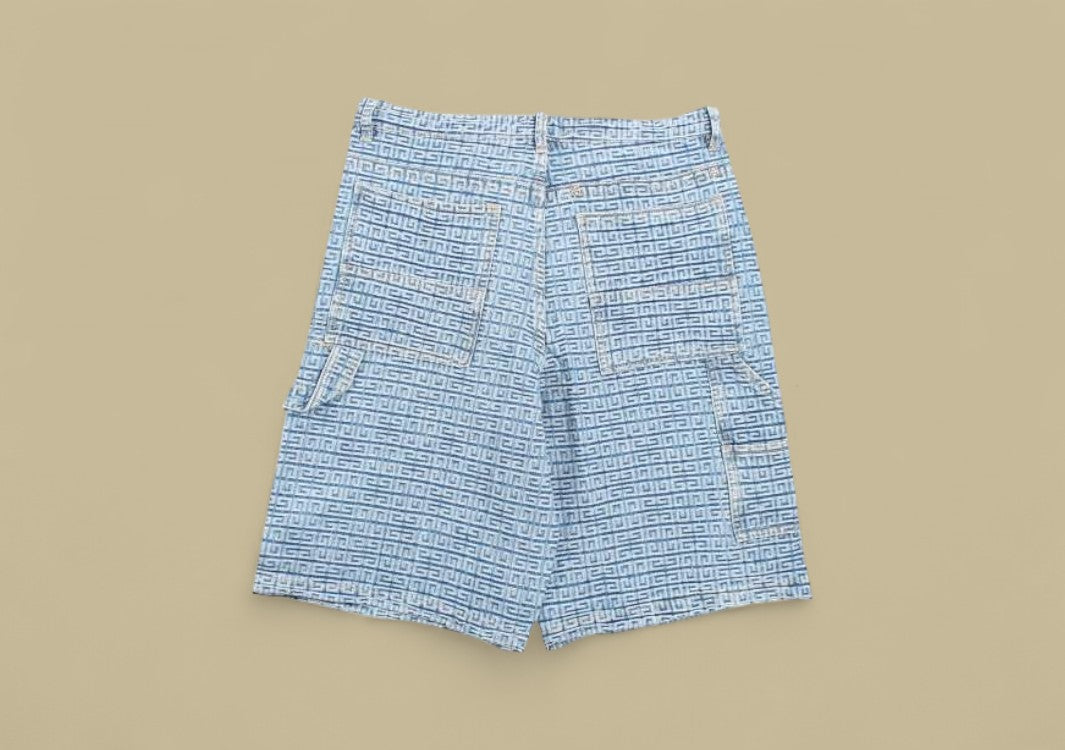 Givenchy 23SS 4G Full GG Logo Jacquard Weave Denim Shorts – Light Blue