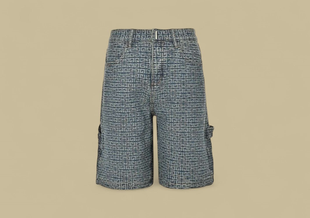 Givenchy 23SS 4G Full Logo Jacquard Weave Denim Cargo Shorts – Dark Wash