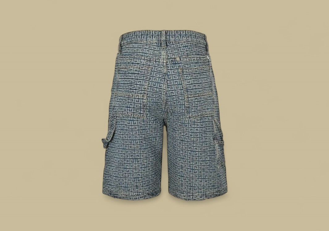 Givenchy 23SS 4G Full Logo Jacquard Weave Denim Cargo Shorts – Dark Wash